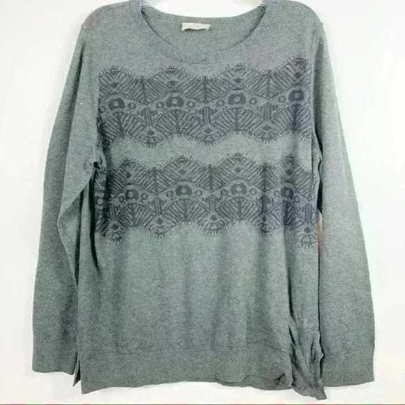 LOFT Grey lace Detail Longsleeve Swoop-Neck Crewneck Sweater WOMENS Small - Picture 1 of 6